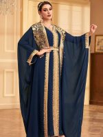 Caftan algérien mariage bleu nuit