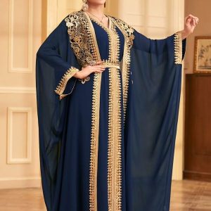 Caftan algérien mariage bleu nuit