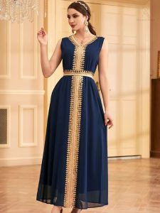 Caftan bleu nuit d’Orient pour cérémonie