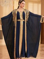 Caftan festif en teintes bleu nuit