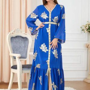 Caftan bleu royal pour célébrations nuptiales