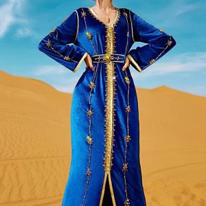 Caftan algérien en velours "Azur Étoilé" pour mariage