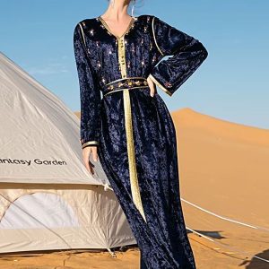 Caftan algérien velours "Azur Nocturne" pour mariage