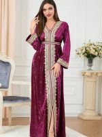 Caftan algérien mariage en velours prune
