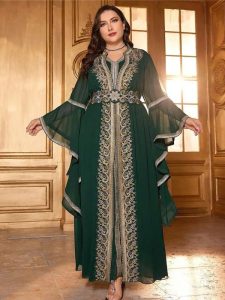 Caftan vert ample pour femmes en grande taille