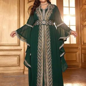 Caftan vert ample pour femmes en grande taille