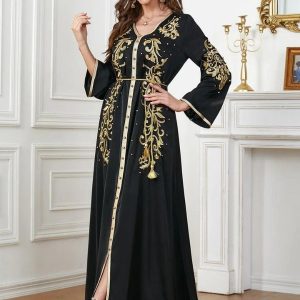 Caftan luxe noir élégant pour occasions spéciales