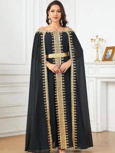 Caftan luxe noir élégant et raffiné pour occasions spéciales