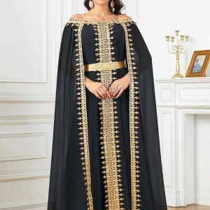 Caftan luxe noir élégant et raffiné pour occasions spéciales