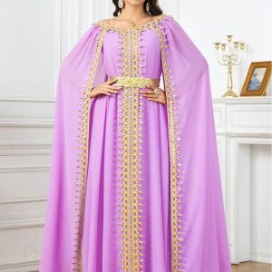 Caftan luxe "Rose Orchidée" en tissu élégant et raffiné