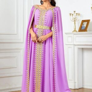Caftan "Rose Orchidée" avec motifs floraux délicats