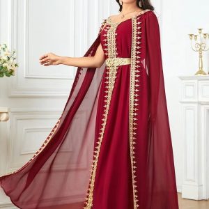 Caftan luxe rouge rubis, élégant et raffiné