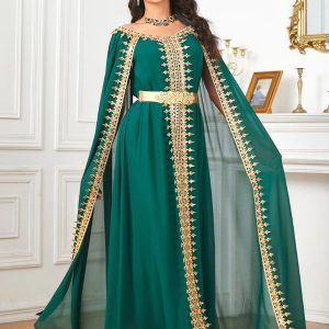 Caftan vert saphir avec des détails luxueux
