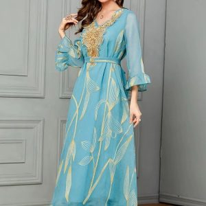 Caftan mariage bleu céleste élégant et raffiné