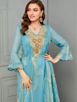 Caftan bleu pour cérémonie nuptiale