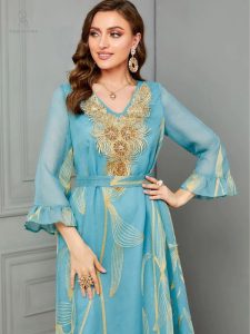 Caftan bleu pour cérémonie nuptiale