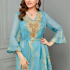 Caftan bleu pour cérémonie nuptiale