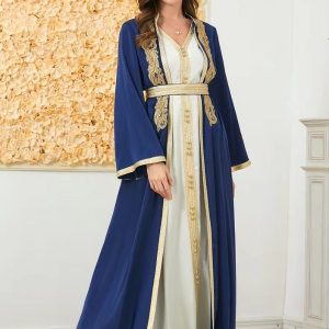 Caftan mariage Bleu Majesté en tissu élégant