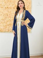 Caftan Bleu Majesté avec broderies raffinées