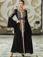 Caftan mariage noir de minuit élégant et raffiné