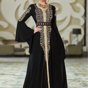 Caftan mariage noir de minuit élégant et raffiné