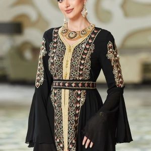 Caftan noir de minuit pour cérémonie nuptiale