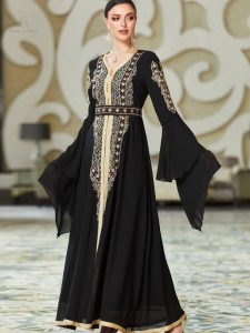 Caftan noir de minuit, parfait pour un mariage