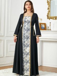 Caftan noir pour cérémonie de mariage chic
