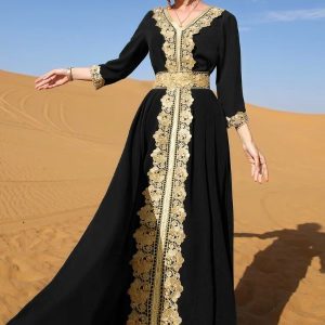 Caftan mariage Noir Sahara élégant et raffiné