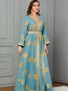 Caftan bleu azur pour une cérémonie nuptiale