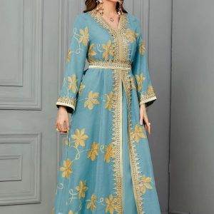 Caftan bleu azur pour une cérémonie nuptiale