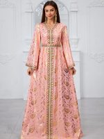 Caftan mariage en velours, couleur rose royal