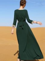 Robe caftan mariage, vert émeraude stylisé