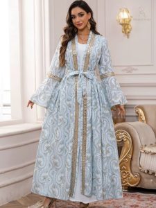 Caftan marocain Bleu Oujda élégant et traditionnel