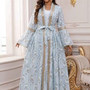Caftan marocain Bleu Oujda élégant et traditionnel