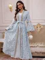 Vêtement marocain, caftan bleu, style Oujda unique et chic