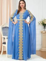 Caftan bleu saphir, tissu léger et confortable