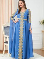Caftan bleu saphir, parfait pour les occasions spéciales