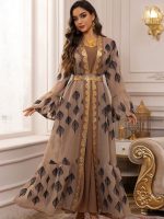 Caftan marocain Feuille d’Argan élégant et traditionnel