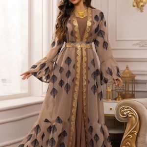 Caftan marocain Feuille d’Argan élégant et traditionnel