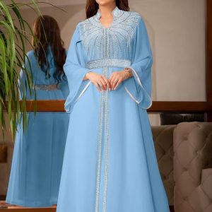 Caftan marocain élégant Lalla Warda en tissu raffiné