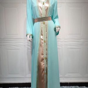Caftan luxe menthe marocain élégant