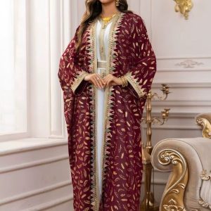 Caftan marocain Majda élégant en tissu traditionnel