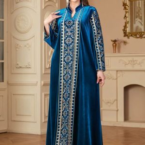 Caftan marocain bleu pour cérémonie nuptiale