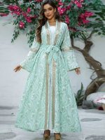 Caftan marocain Menthe d'Agadir en élégante teinte verte