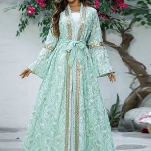 Caftan marocain Menthe d'Agadir en élégante teinte verte