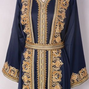 Élégant caftan marocain en bleu sultan