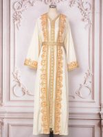 Caftan marocain sultan en ivoire et doré