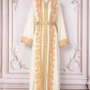 Caftan marocain sultan en ivoire et doré