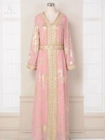 Caftan marocain rose doré élégant et raffiné